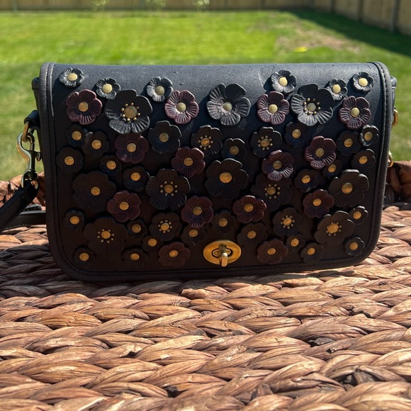 AUTH Vintage 1990-1993 Black Coach Pocket Purse 9755 Tea Rose Upcycle - Picture 4 of 12